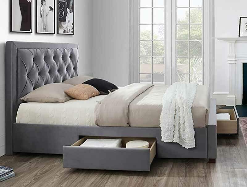Birlea Woodbury Grey Fabric 4 Drawer Bed Frame