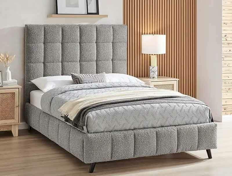 BPB Squares  Dove Grey Boucle Bed Frame