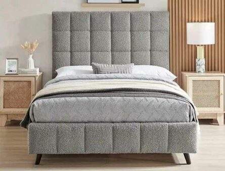BPB Squares  Dove Grey Boucle Bed Frame