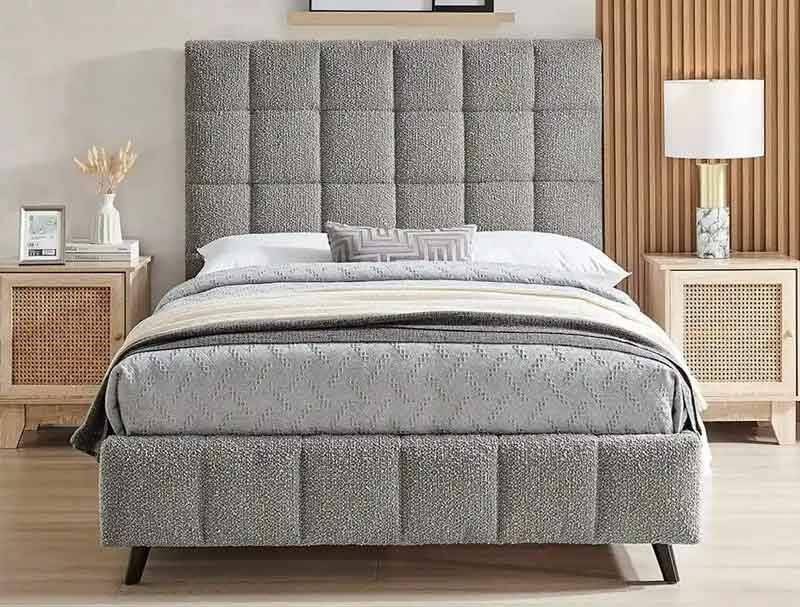 BPB Squares  Dove Grey Boucle Bed Frame