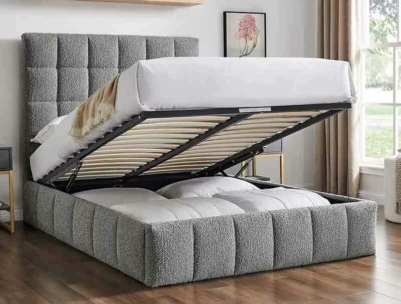 BPB Squares Dove Grey Boucle Storage Bed Frame