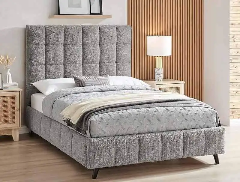 BPB Squares  Dove Grey Boucle Bed Frame