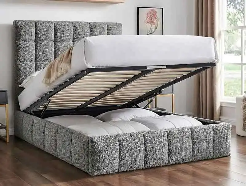 BPB Squares Dove Grey Boucle Storage Bed Frame