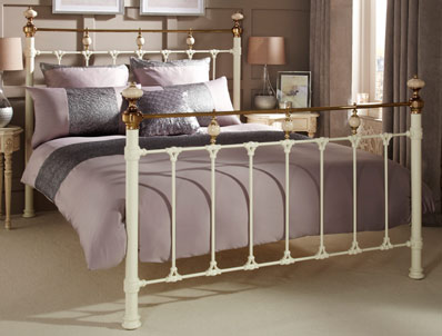 Serene Abigail Ivory Brass Metal Bed, Best Quality Metal Bed Frame